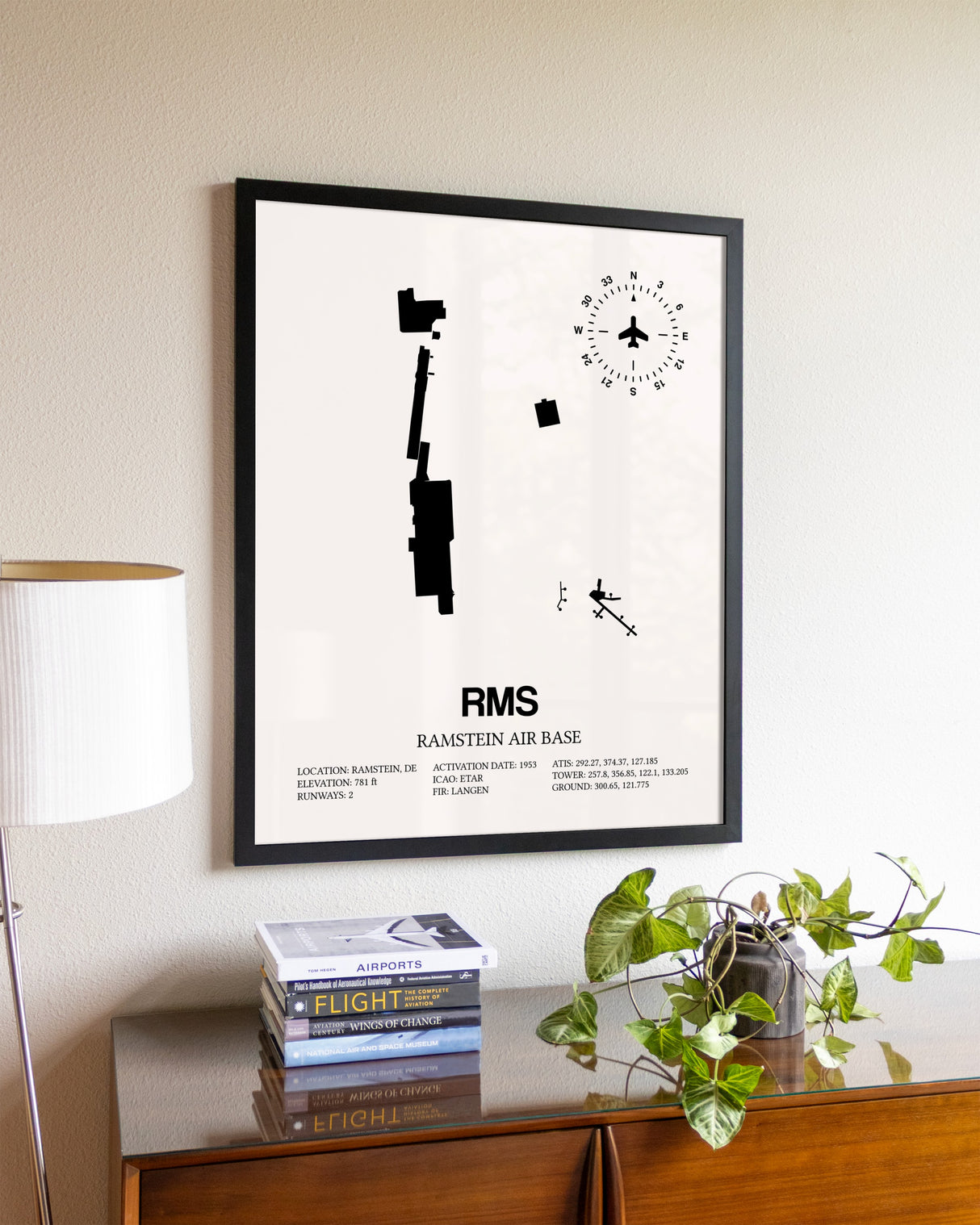 Ramstein Air Base aviation wall décor in black wood frame