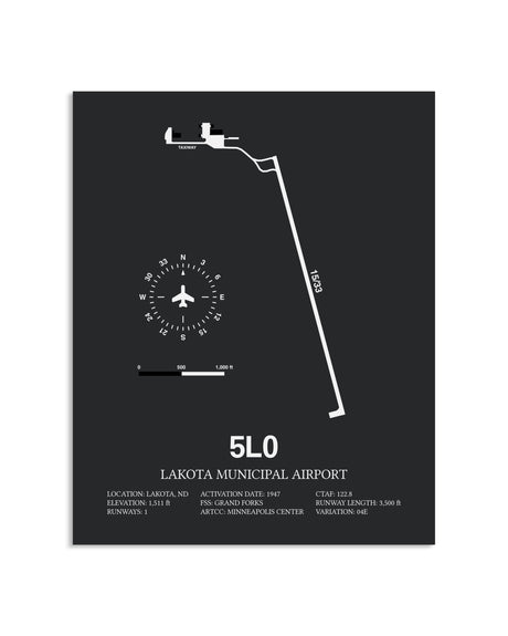 Gray Framed Lakota Municipal Airport layout wall art poster