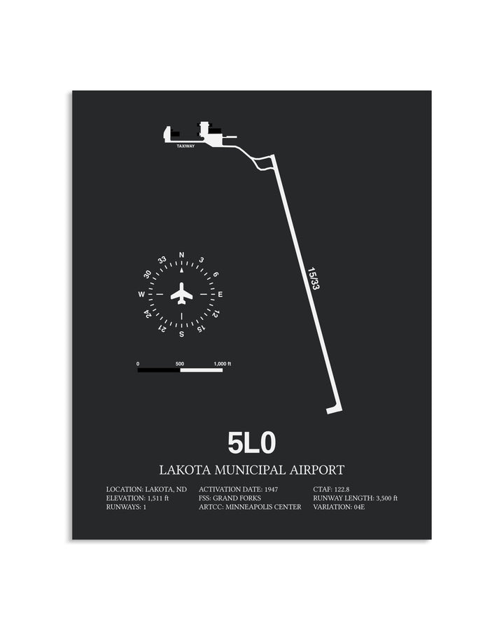 Gray Framed Lakota Municipal Airport layout wall art poster