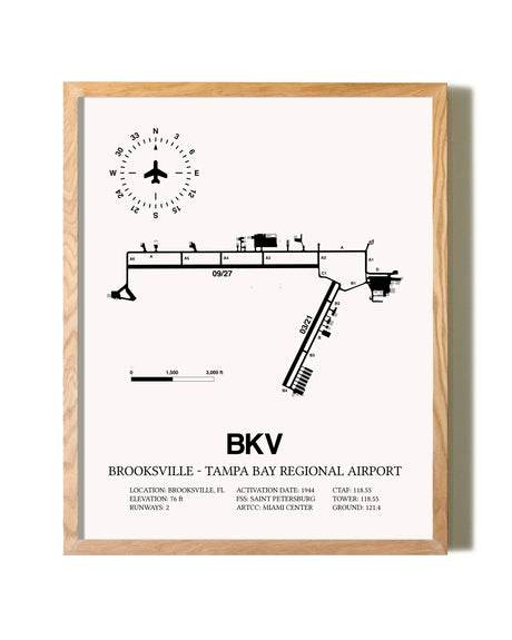 Brooksville-Tampa Bay Regional Airport framed print in natural wood frame