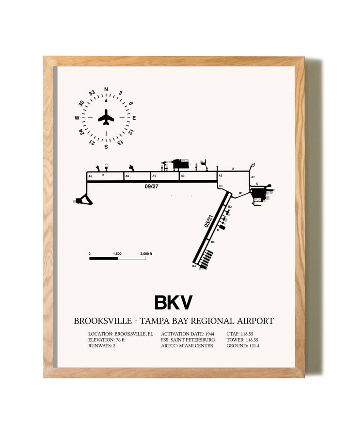 Brooksville-Tampa Bay Regional Airport framed print in natural wood frame