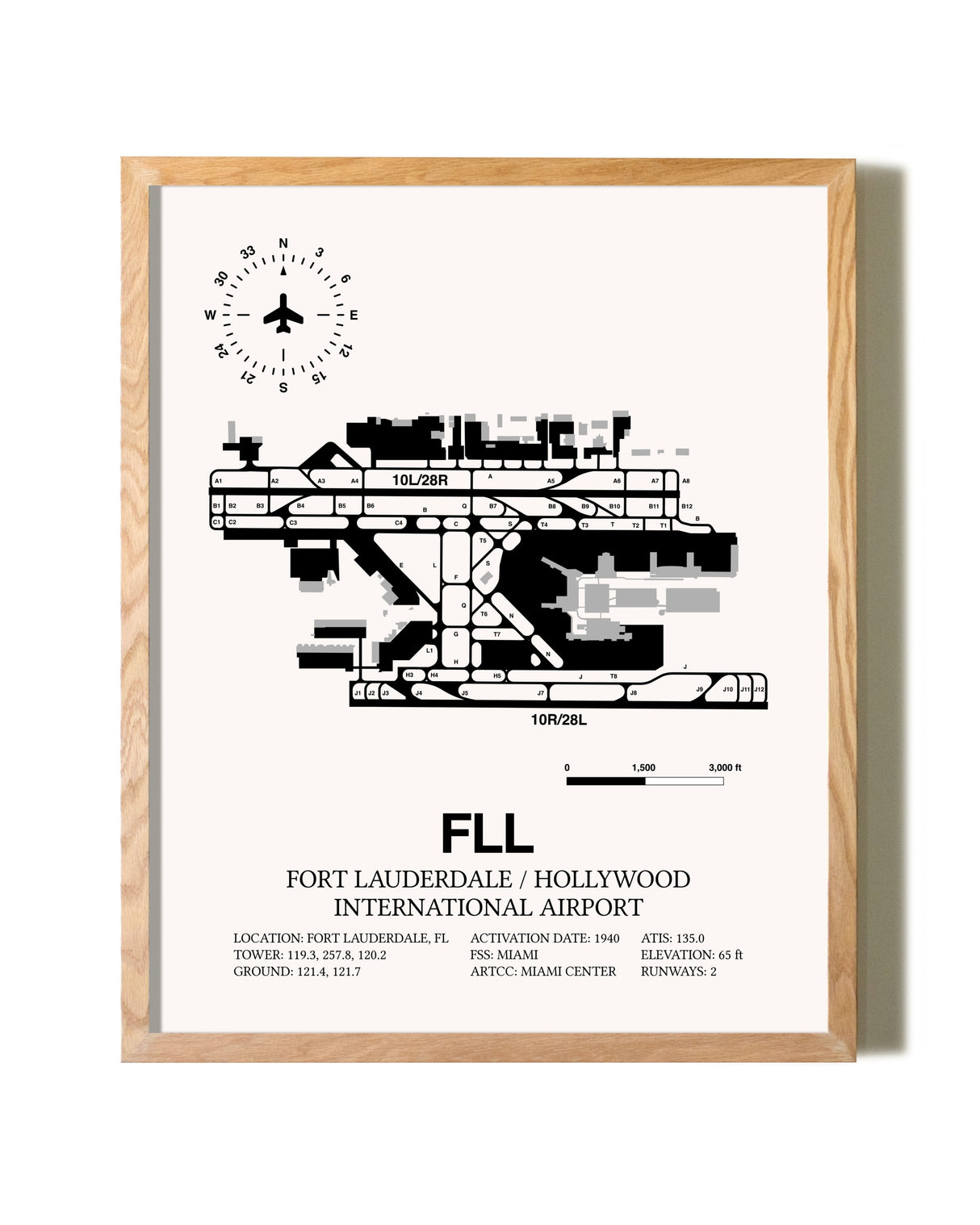 Fort Lauderdale / Hollywood International Airport framed print in natural wood frame