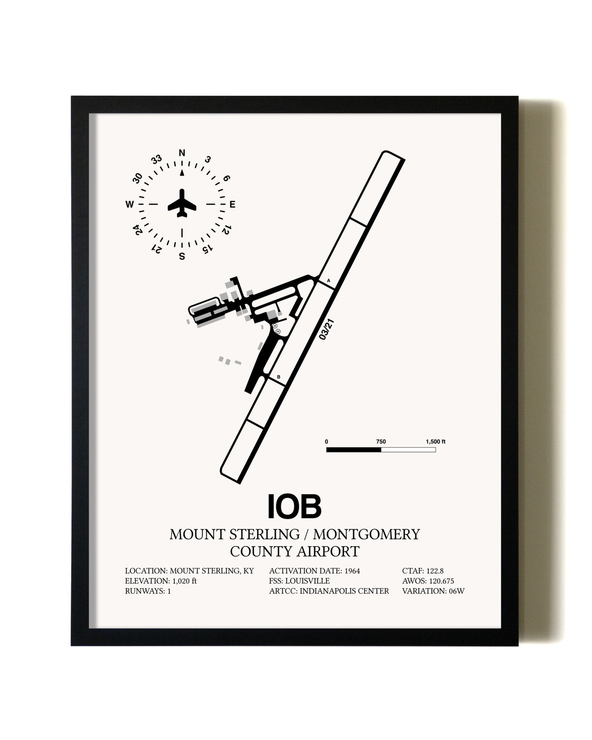 Framed Mount Sterling / Montgomery County Airport wall art poster in black frame