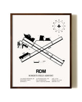 Roberts Field Airport aviation print in walnut frame