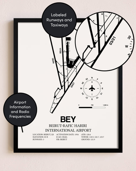 Framed Beirut-Rafic Hariri International Airport layout wall art poster