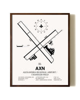 Alexandria Regional Airport / Chandler Field aviation print in walnut frame