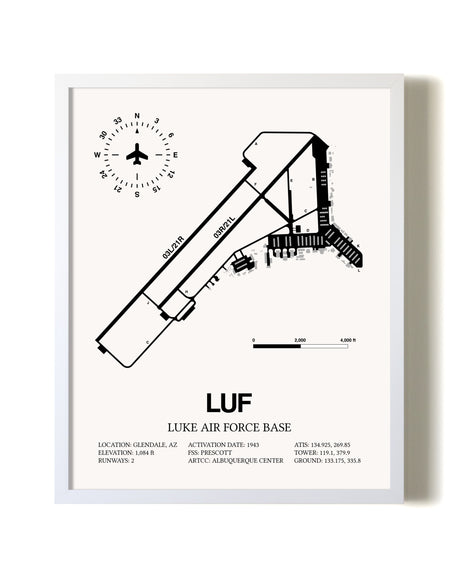 Luke Air Force Base airport map poster in oak frame