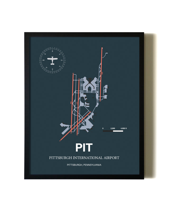 Framed Pittsburgh International Airport wall art poster in black frame