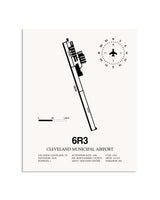 Gray Cleveland Municipal Airport framed poster displayed in an airplane hangar