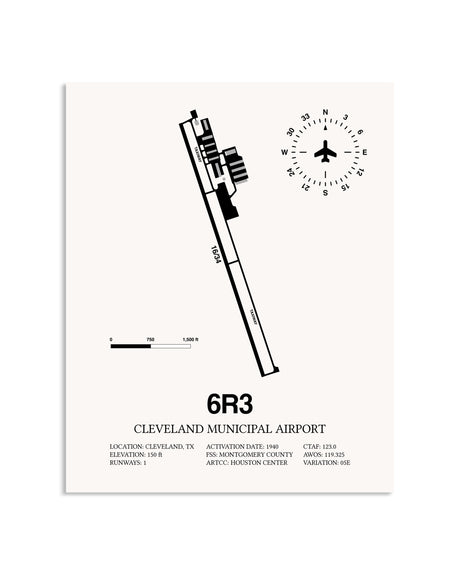 Gray Cleveland Municipal Airport framed poster displayed in an airplane hangar