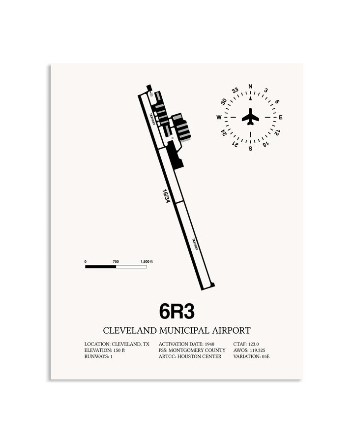 Gray Cleveland Municipal Airport framed poster displayed in an airplane hangar