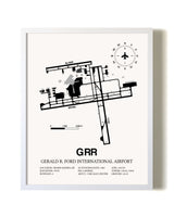 Gerald R. Ford International Airport airport map poster in oak frame