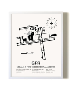 Gerald R. Ford International Airport airport map poster in oak frame