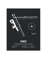 Gray Framed Norwood Memorial Airport layout wall art poster