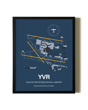 Framed Vancouver International Airport wall art poster in black frame