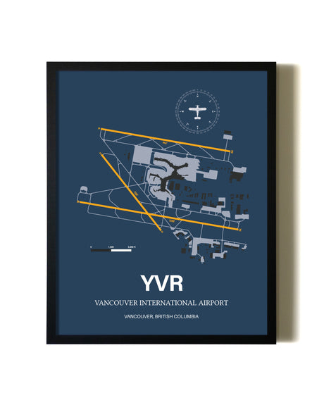 Framed Vancouver International Airport wall art poster in black frame