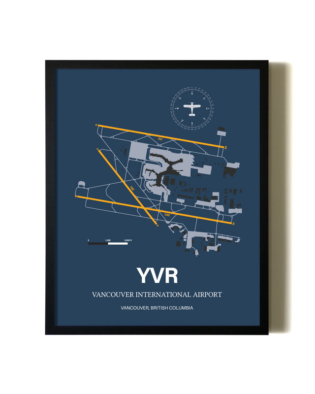 Framed Vancouver International Airport wall art poster in black frame