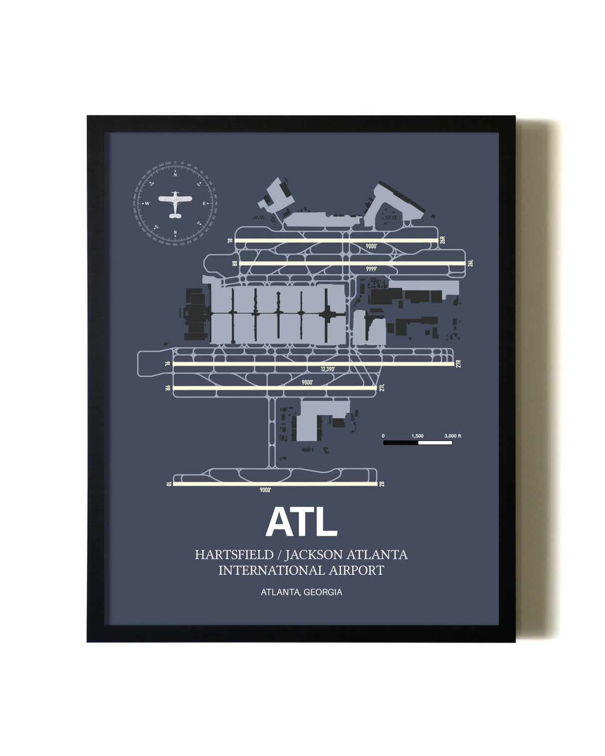 Blue and Cream Framed Hartsfield/Jackson Atlanta International Airport layout wall art poster