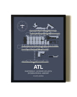 Blue and Cream Framed Hartsfield/Jackson Atlanta International Airport layout wall art poster