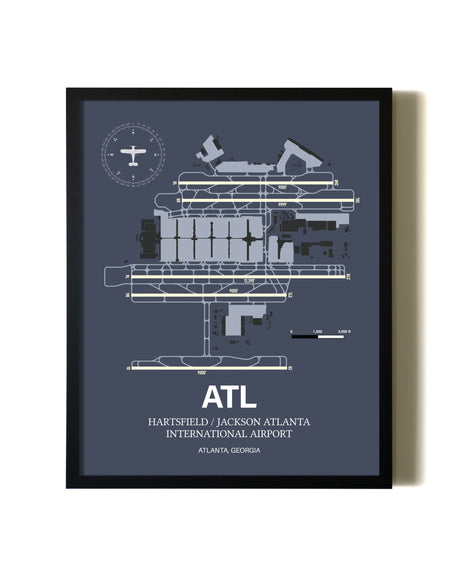 Blue and Cream Framed Hartsfield/Jackson Atlanta International Airport layout wall art poster