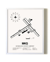 Muskegon County Airport airport map poster in oak frame