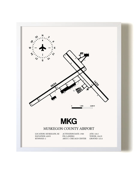 Muskegon County Airport airport map poster in oak frame