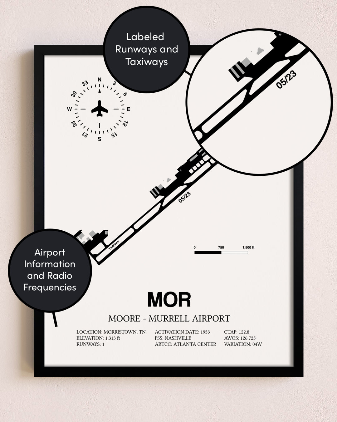 Framed Moore-Murrell Airport layout wall art poster