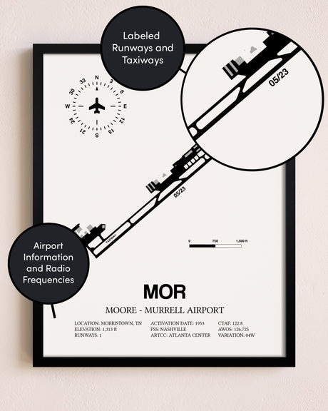 Framed Moore-Murrell Airport layout wall art poster