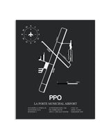 Gray Framed La Porte Municipal Airport layout wall art poster