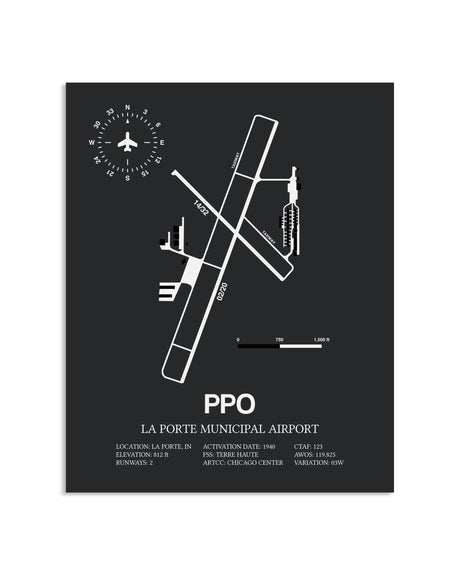 Gray Framed La Porte Municipal Airport layout wall art poster