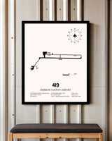 Morrow County Airport framed poster displayed in an airplane hangar