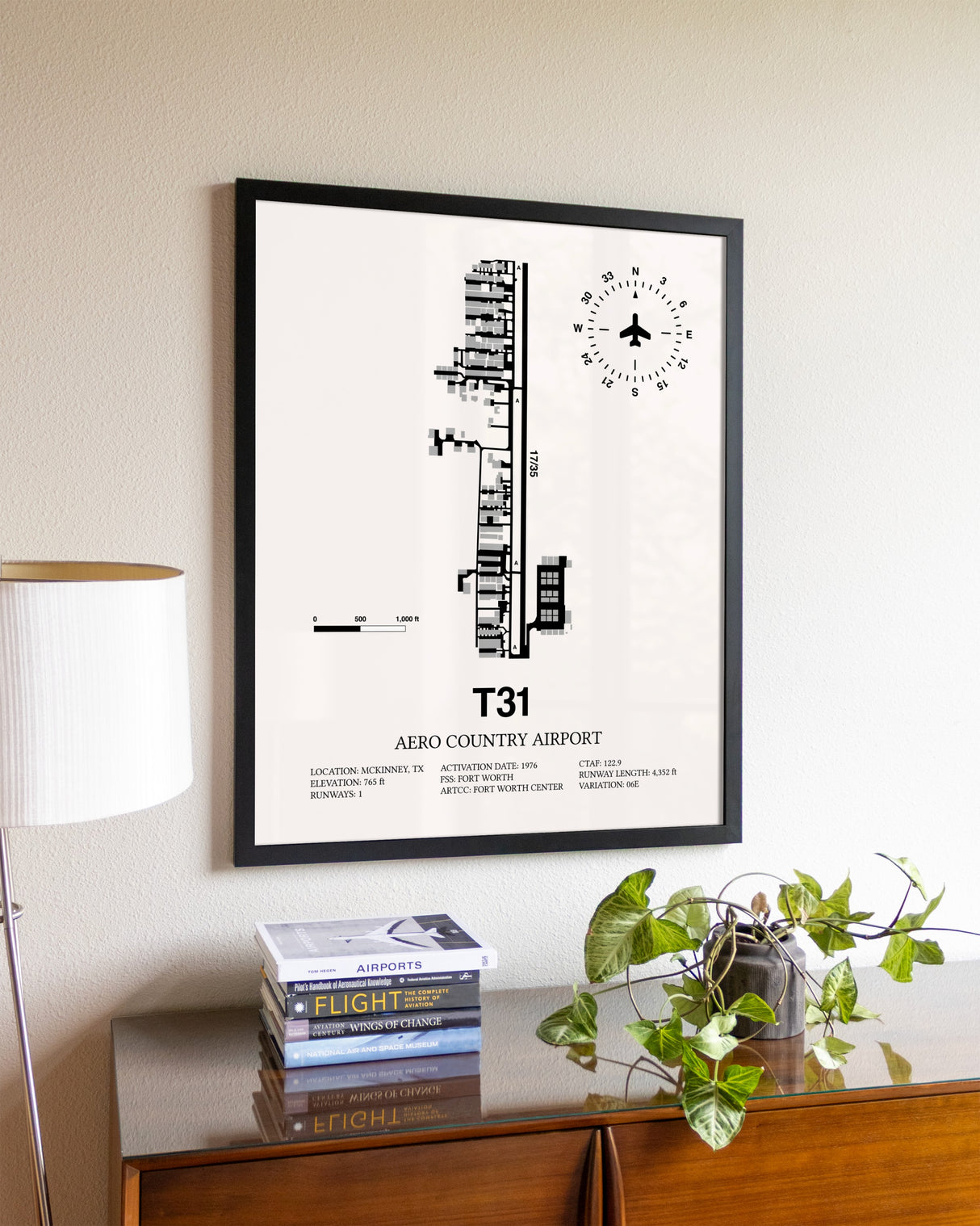 Aero Country Airport aviation wall décor in black wood frame