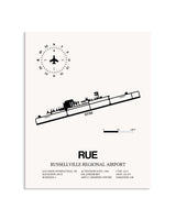 Gray Russellville Regional Airport framed poster displayed in an airplane hangar