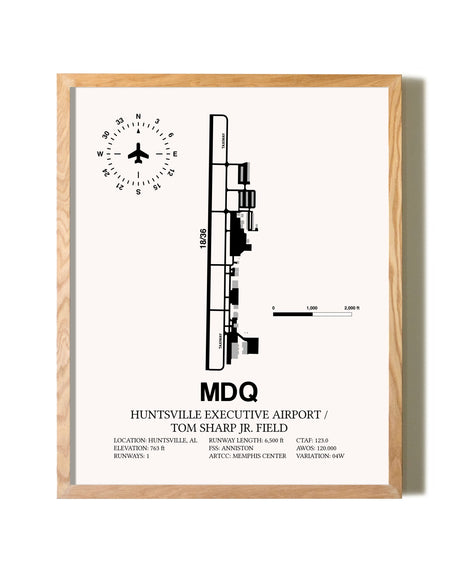 Huntsville Executive Airport / Tom Sharp Jr. Field framed print in natural wood frame