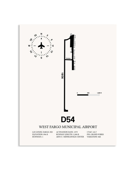 Gray West Fargo Municipal Airport framed poster displayed in an airplane hangar