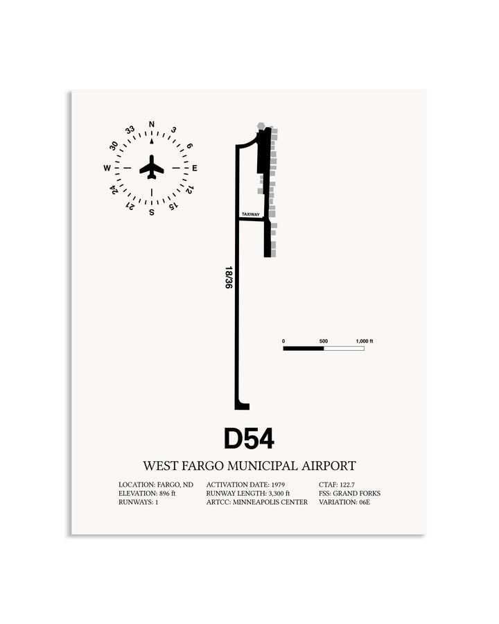 Gray West Fargo Municipal Airport framed poster displayed in an airplane hangar