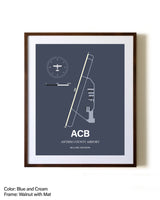 Antrim County Airport aviation print in walnut frame with mat