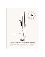 Gray Greater Portsmouth Regional Airport framed poster displayed in an airplane hangar
