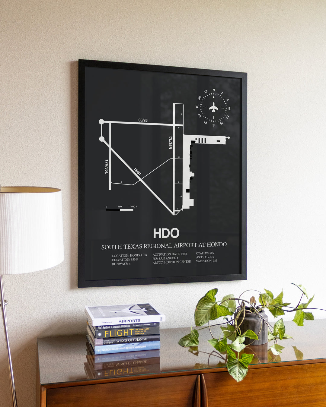 Gray Framed South Texas Regional Airport At Hondo wall art poster in black frame