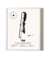 Tacoma Narrows Airport airport map poster in oak frame