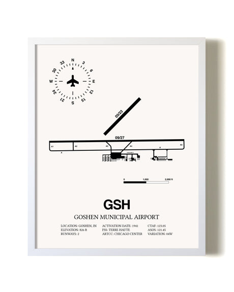 Goshen Municipal Airport airport map poster in oak frame