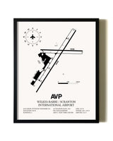 Framed Wilkes-Barre / Scranton International Airport wall art poster in black frame