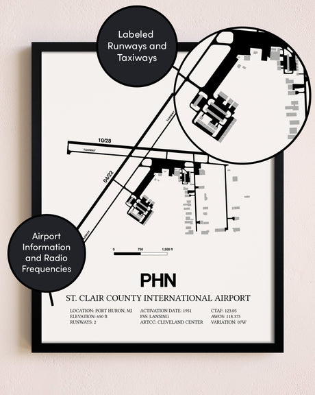 Framed St. Clair County International Airport layout wall art poster