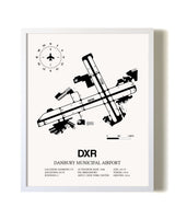 Danbury Municipal Airport airport map poster in oak frame