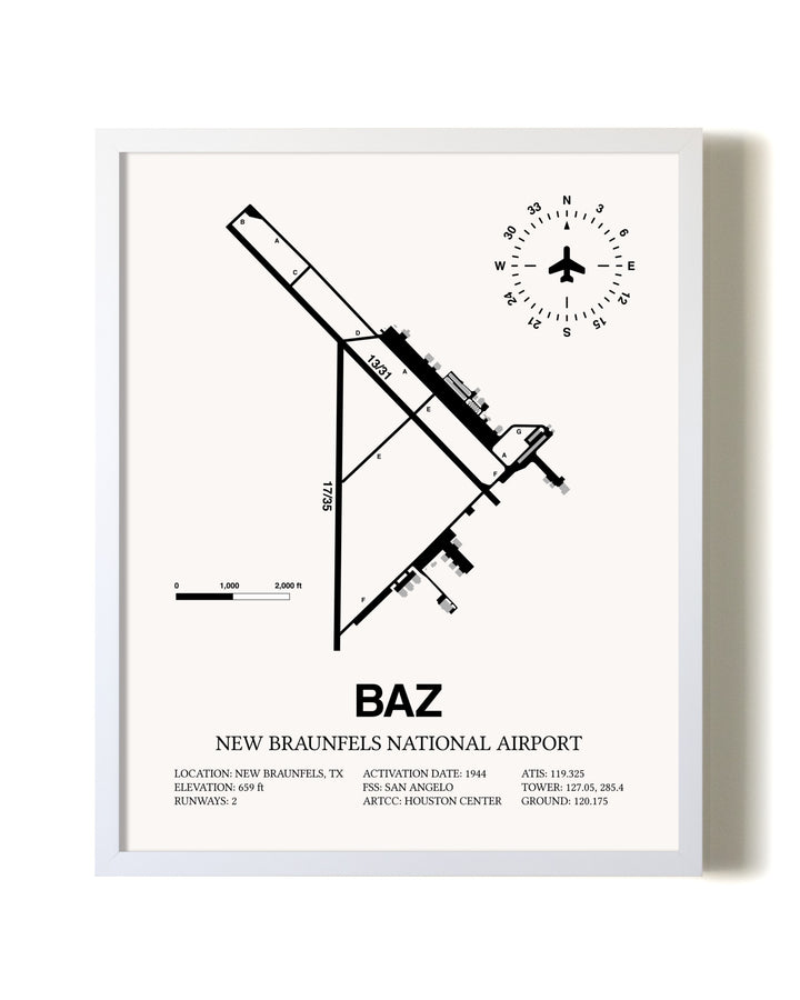 New Braunfels National Airport airport map poster in oak frame
