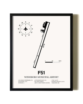 Framed Winnsboro Municipal Airport wall art poster in black frame