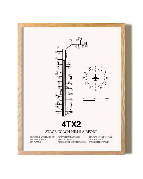 Stage Coach Hills Airport framed print in natural wood frame