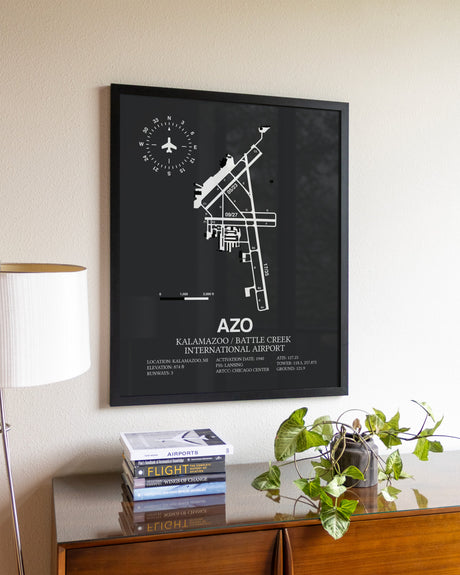 Gray Framed Kalamazoo / Battle Creek International Airport wall art poster in black frame