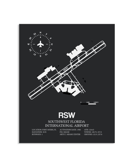 Gray Framed Southwest Florida International Airport layout wall art poster