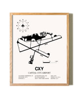 Capital City Airport framed print in natural wood frame